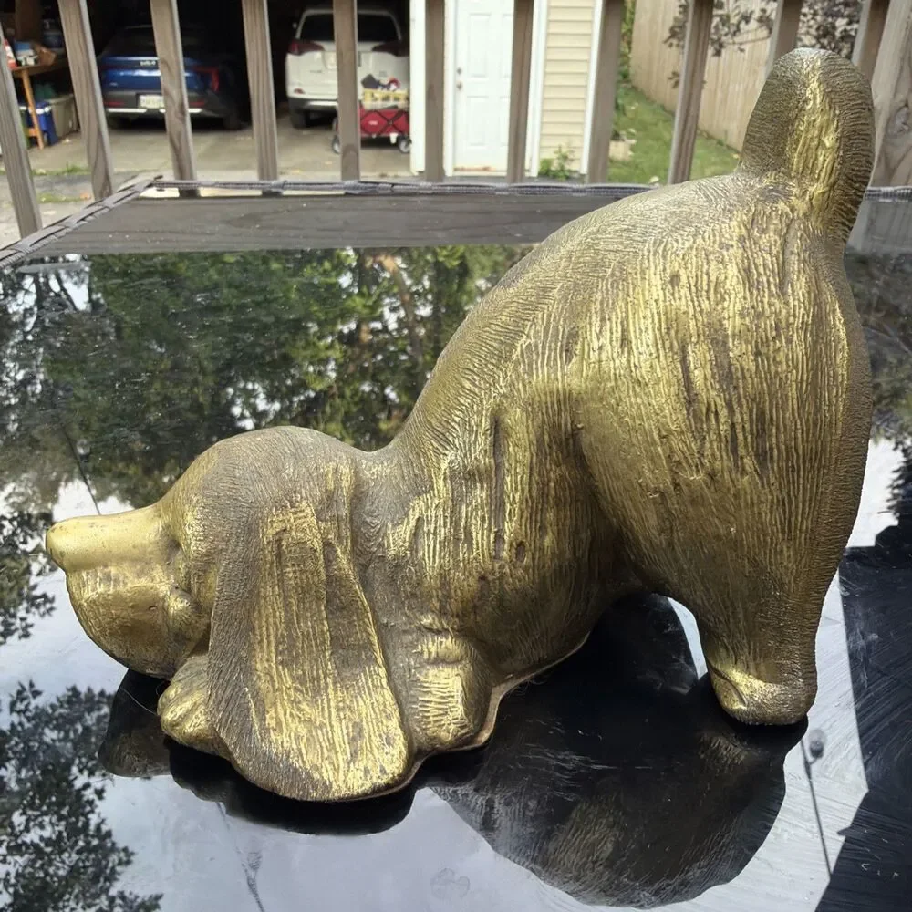 VTG Brass Spelter PM Craftsman Cocker Spaniel Puppy Bookend/Door Stop